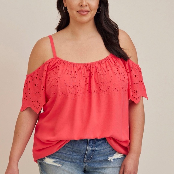 torrid Tops - Torrid | Challis Embroidered Cold Shoulder Top NWT | Size 1